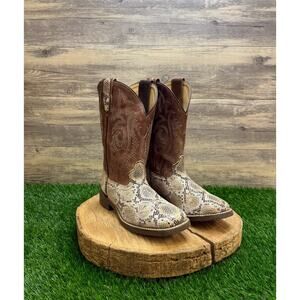 Cody James Youth - Size 5D - Tan/Cream Snake Print Square Toe Cowboy Boots 43125
